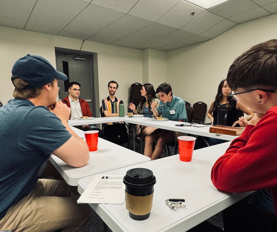 YA Ministry three men and laughing two women walking side by side